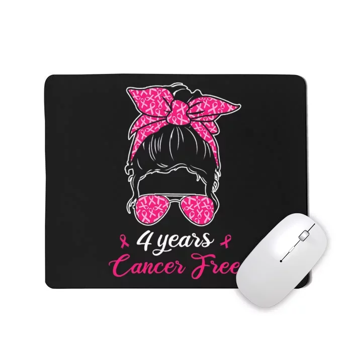 4 Years Cancer Free Breast Cancer Awareness Messy Bun Girl Mousepad