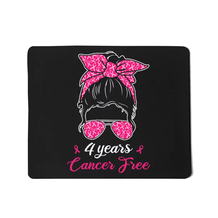 4 Years Cancer Free Breast Cancer Awareness Messy Bun Girl Mousepad