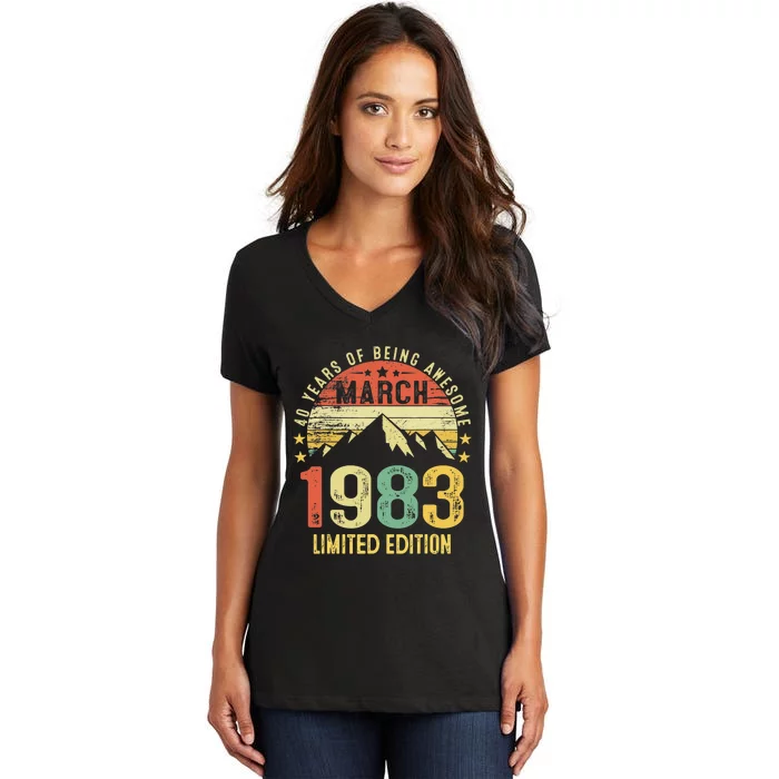 40 Year Old Gift March 1983 Limited Edition 40th Birthday Women's V-Neck T-Shirt