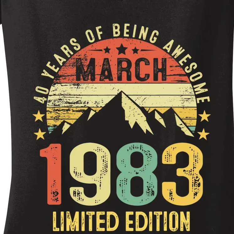 40 Year Old Gift March 1983 Limited Edition 40th Birthday Women's V-Neck T-Shirt