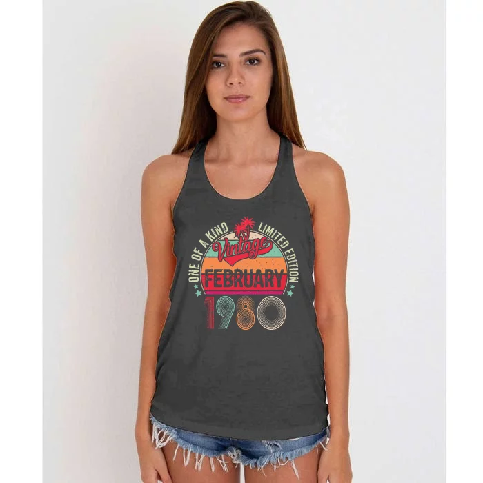 43 Years Old Gifts Vintage February 1980 43rd Birthday Women's Knotted Racerback Tank