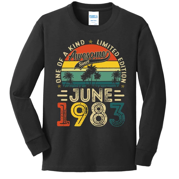 40 Years Old Gift 40th Birthday Awesome Since June 1983 Kids Long Sleeve Shirt