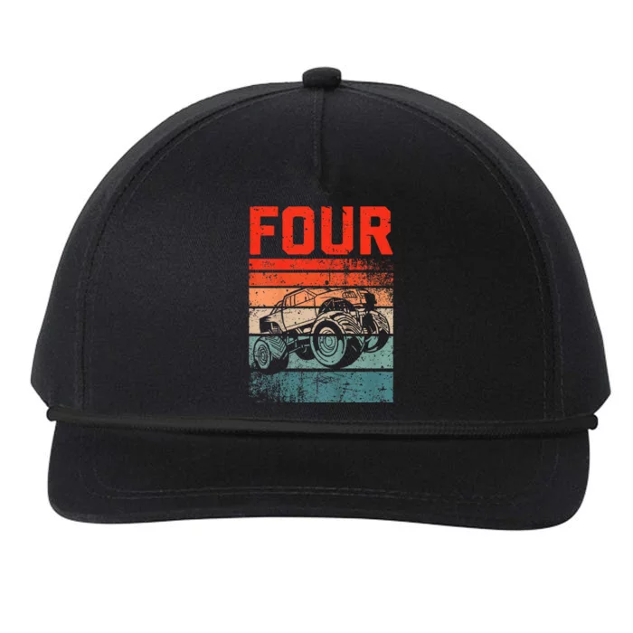 4 Year Old 4th Birthday Monster Truck Snapback Five-Panel Rope Hat