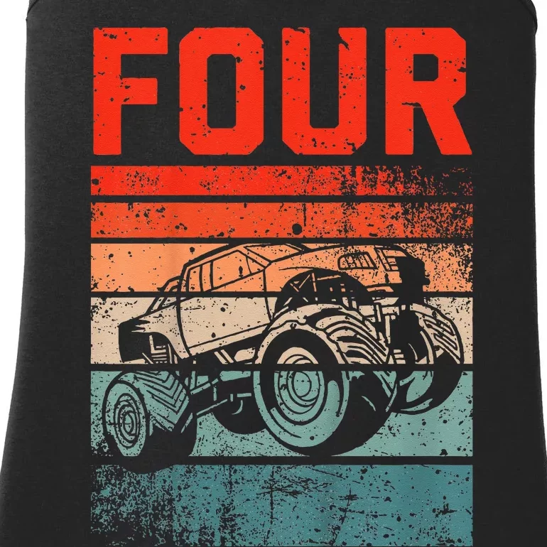 4 Year Old 4th Birthday Monster Truck Ladies Essential Tank