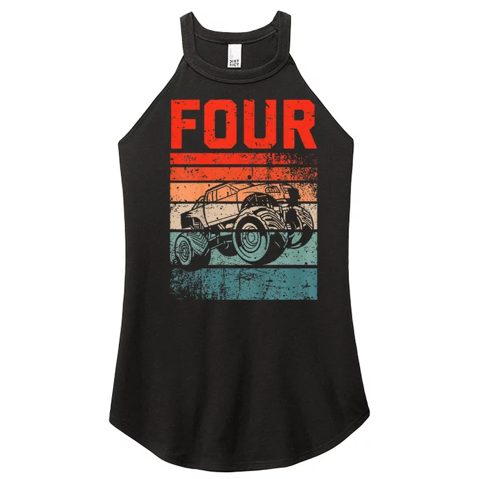 4 Year Old 4th Birthday Monster Truck Women’s Perfect Tri Rocker Tank