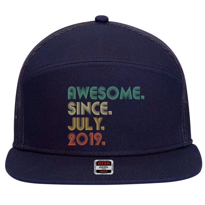 4 Year Old Funny Gift Awesome Since July 2019 4th Birthday Gift 7 Panel Mesh Trucker Snapback Hat