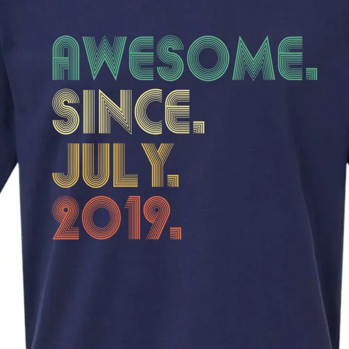 4 Year Old Funny Gift Awesome Since July 2019 4th Birthday Gift Sueded Cloud Jersey T-Shirt