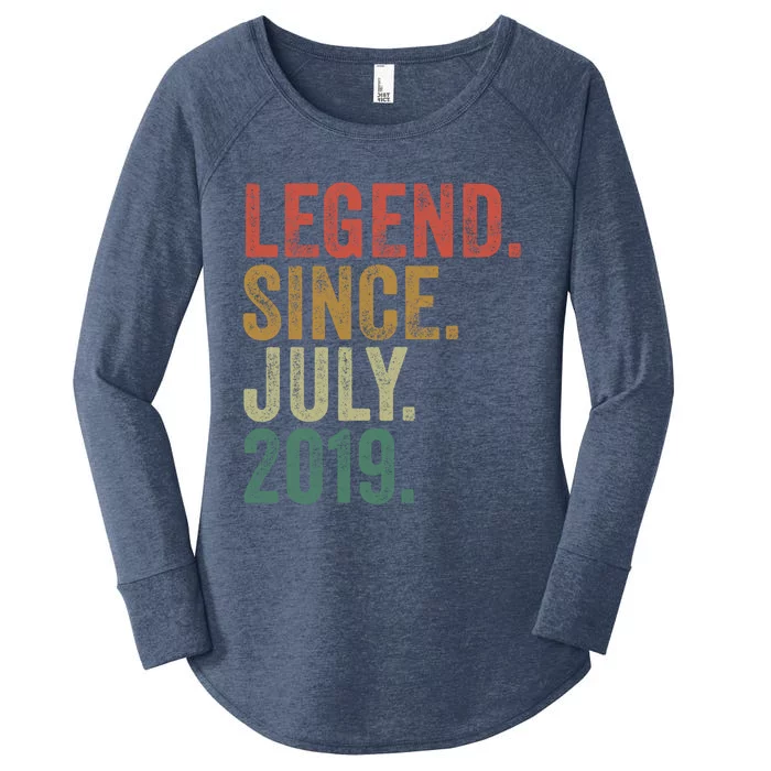 4 Year Old July 2019 Vintage Retro Funny 4th Birthday Gift Women's Perfect Tri Tunic Long Sleeve Shirt