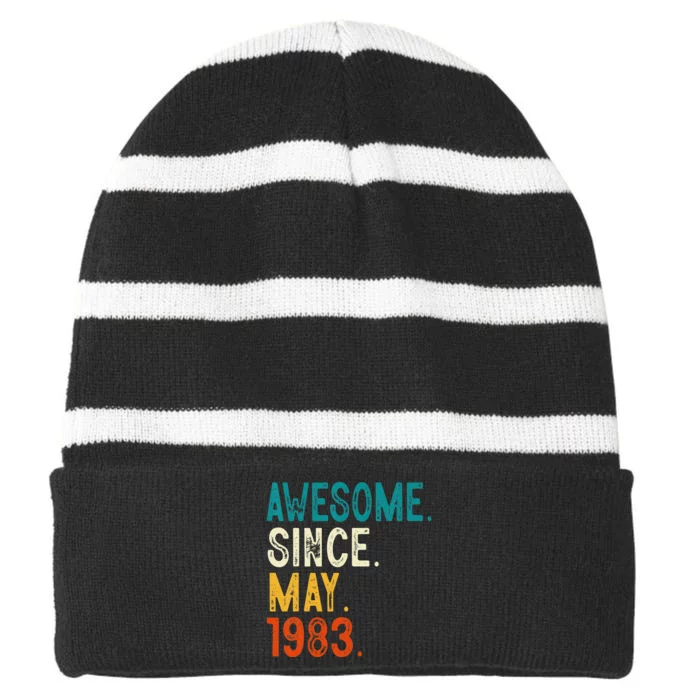 40 Year Old Awesome Since May 1983 40th Birthday Striped Beanie with Solid Band