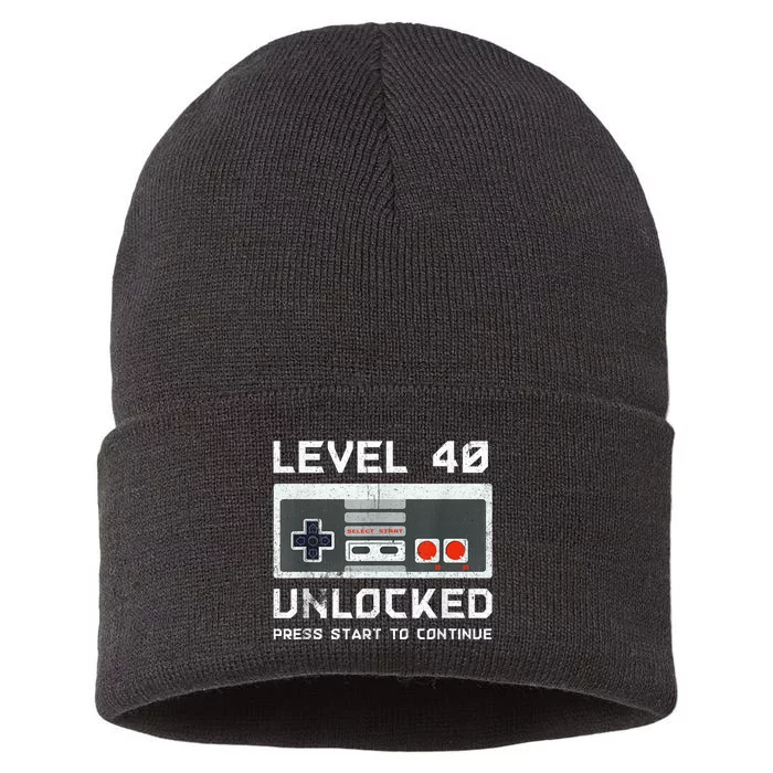 40 Year Old Forty Birthday Gift Level 40 Unlocked Gamer Sustainable Knit Beanie