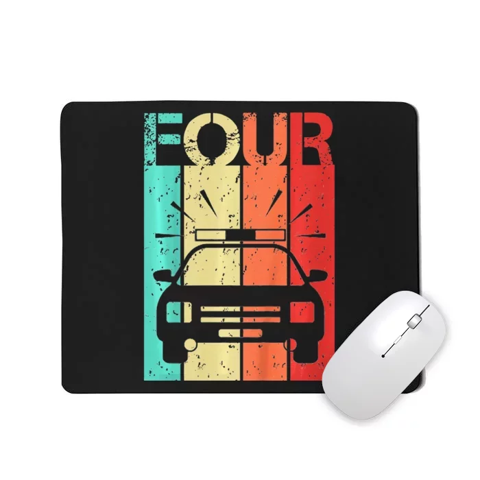 4 Year Old Police Car Birthday Fourth 4th Birthday Boy Girl Mousepad