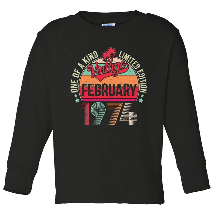 49 Years Old Gifts Vintage February 1974 49th Birthday Toddler Long Sleeve Shirt