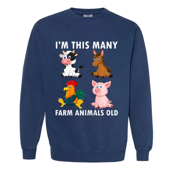 4 Year Old Boy Farm Animals Old 4th Birthday Garment-Dyed Sweatshirt