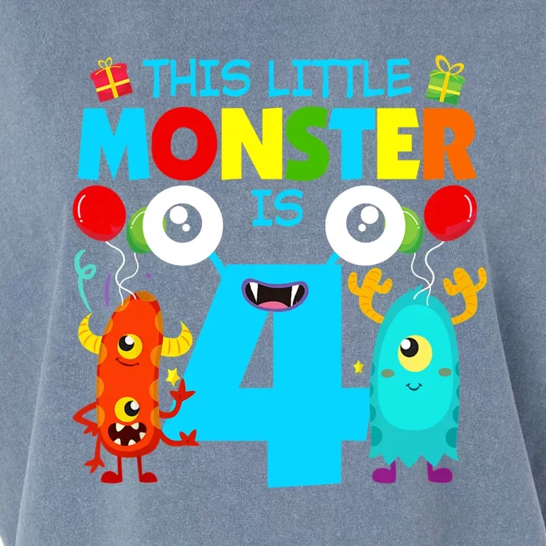 4 Year Old Gifts This Little Monster Is 4th Birthday Boy Garment-Dyed Women's Muscle Tee