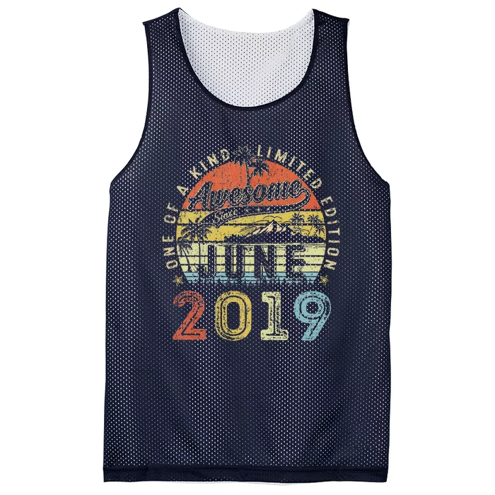 4 Year Old Awesome Since June 2019 4th Birthday Mesh Reversible Basketball Jersey Tank