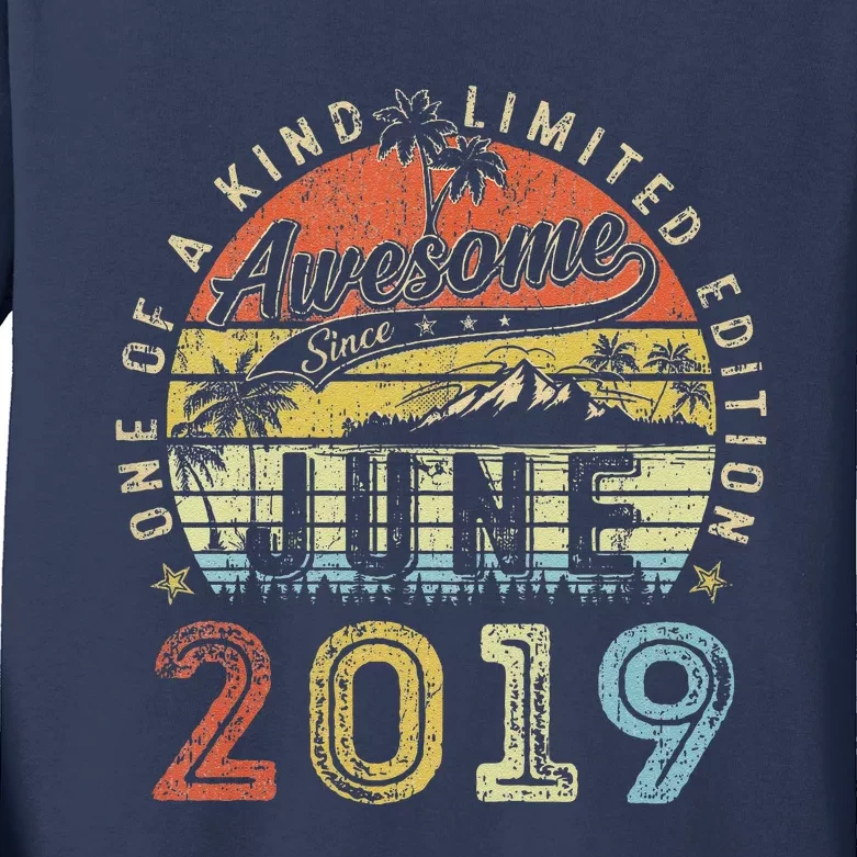 4 Year Old Awesome Since June 2019 4th Birthday Kids Long Sleeve Shirt