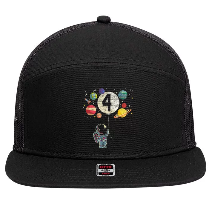 4 Years Old Birthday Boy Gifts Astronaut 4th Birthday 7 Panel Mesh Trucker Snapback Hat