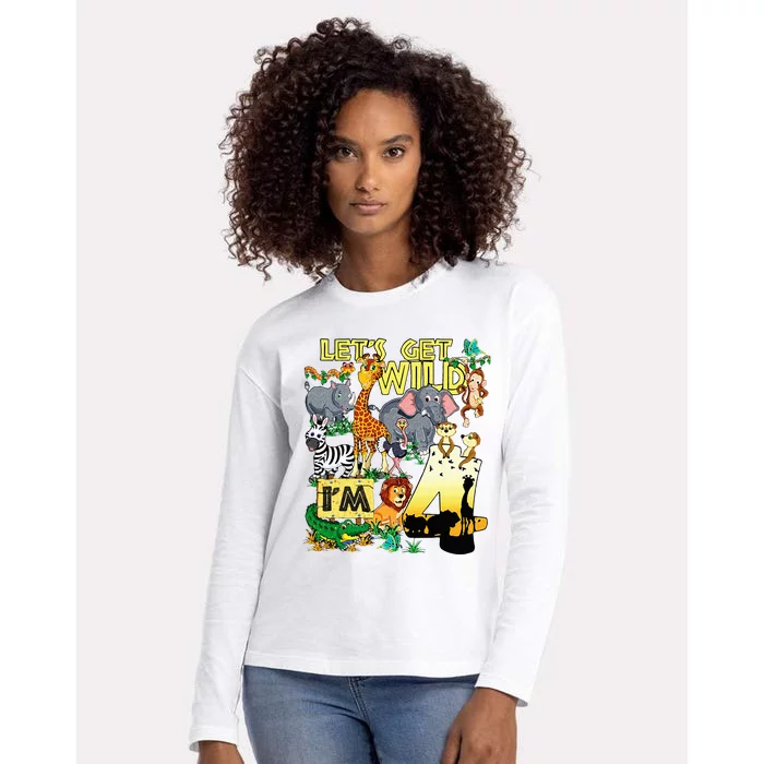 4 Year Old Zoo Safari Birthday Party Tee Lets Get Wild Im 4 Womens Cotton Relaxed Long Sleeve T-Shirt