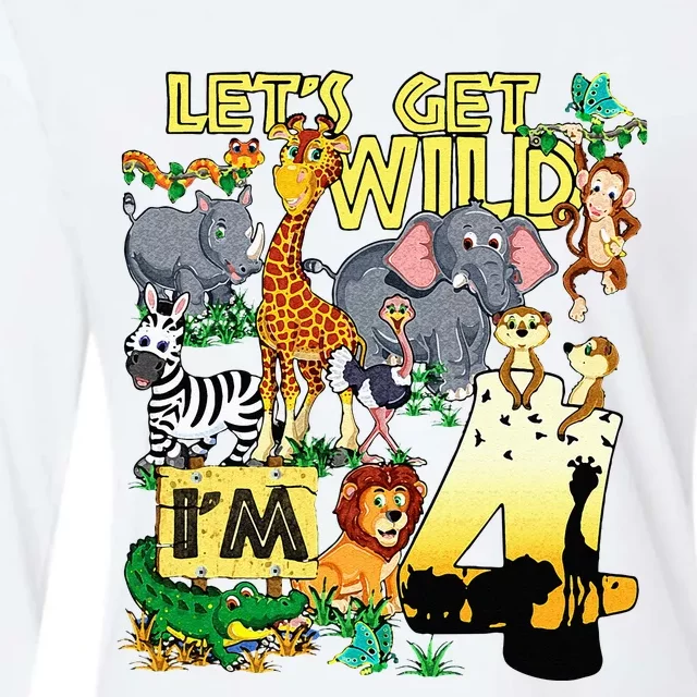 4 Year Old Zoo Safari Birthday Party Tee Lets Get Wild Im 4 Womens Cotton Relaxed Long Sleeve T-Shirt