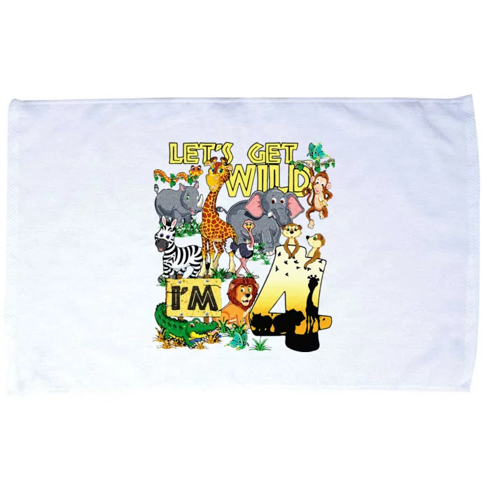 4 Year Old Zoo Safari Birthday Party Tee Lets Get Wild Im 4 Microfiber Hand Towel