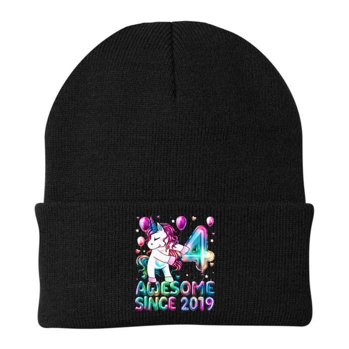 4 Years Old Unicorn Flossing 4th Birthday Girl Unicorn Party Knit Cap Winter Beanie