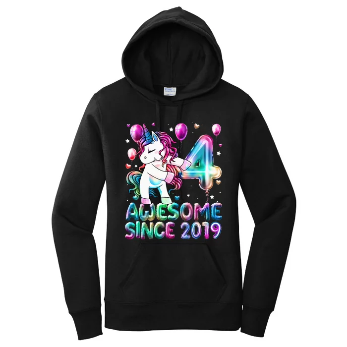 4 Years Old Unicorn Flossing 4th Birthday Girl Unicorn Party Women's Pullover Hoodie