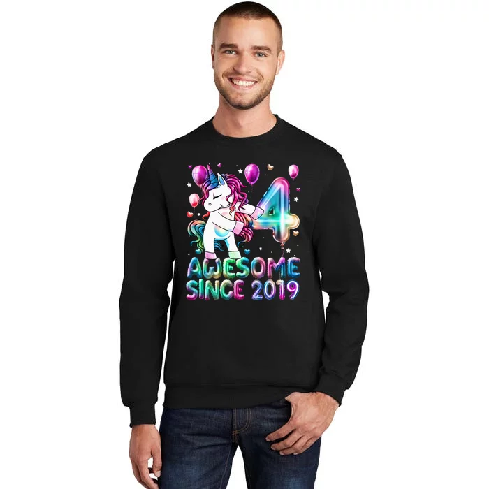 4 Years Old Unicorn Flossing 4th Birthday Girl Unicorn Party Tall Sweatshirt