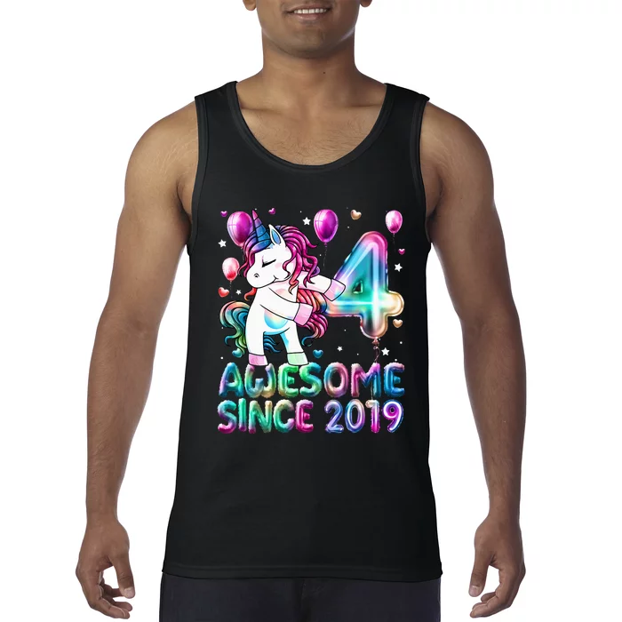 4 Years Old Unicorn Flossing 4th Birthday Girl Unicorn Party Tank Top