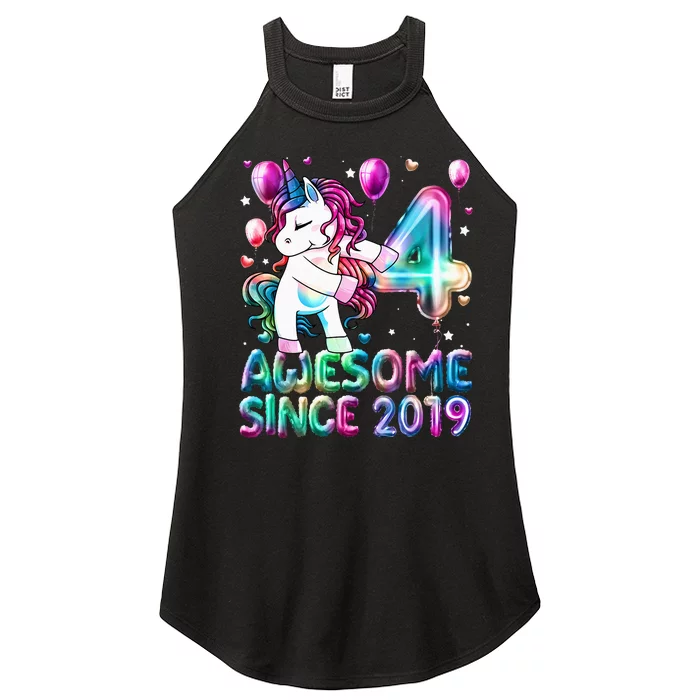 4 Years Old Unicorn Flossing 4th Birthday Girl Unicorn Party Women’s Perfect Tri Rocker Tank