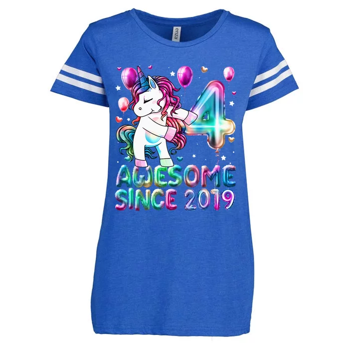 4 Years Old Unicorn Flossing 4th Birthday Girl Unicorn Party Enza Ladies Jersey Football T-Shirt