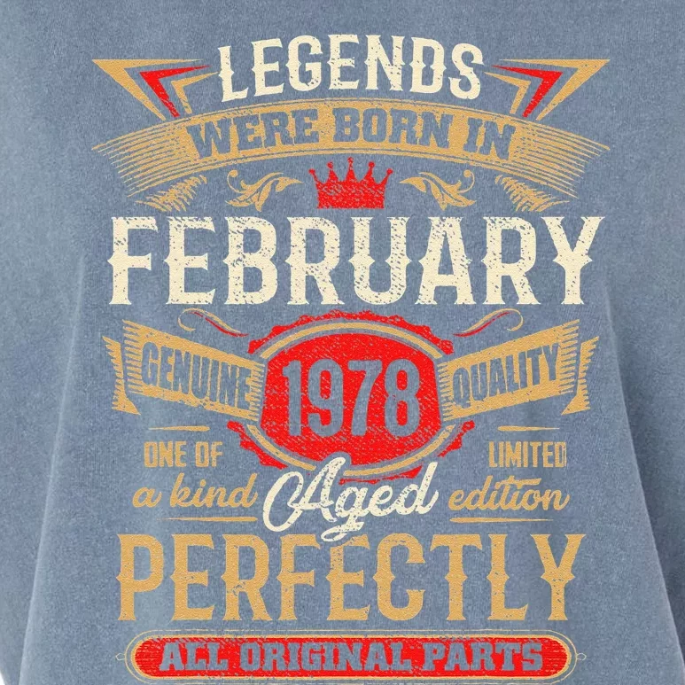 45 Year Old Legends Born In February 1978 45th Birthday Gift Garment-Dyed Women's Muscle Tee