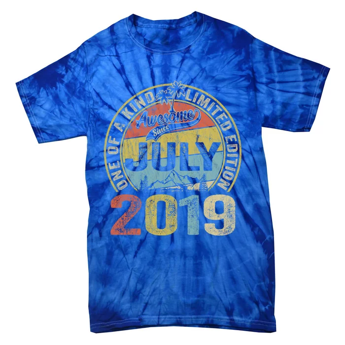 4 Year Old Gift 4th Birthday Awesome Since July 2019 Gift Tie-Dye T-Shirt