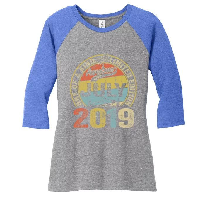 4 Year Old Gift 4th Birthday Awesome Since July 2019 Gift Women's Tri-Blend 3/4-Sleeve Raglan Shirt