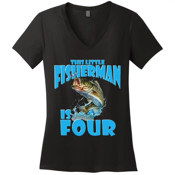 4 Year Old Fishing Outfit For Fishing Birthday Party Women's V-Neck T-Shirt