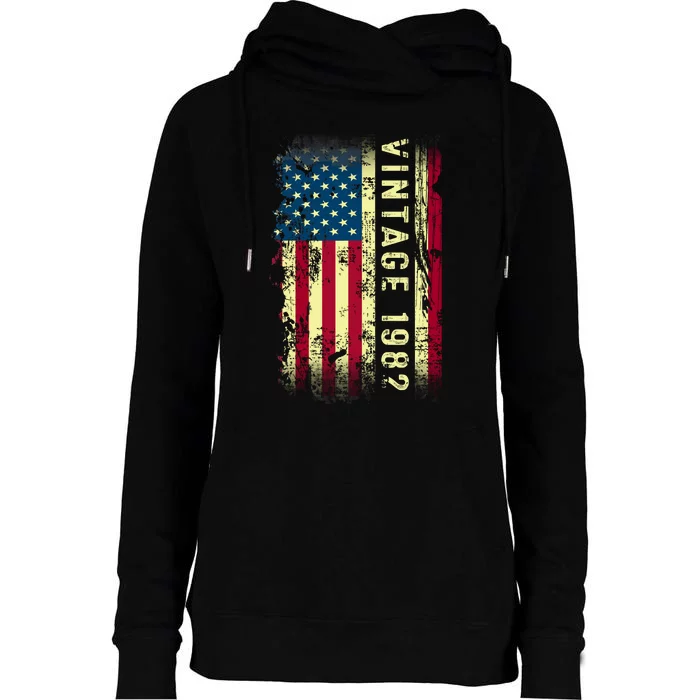 41 Year Old Gifts Vintage 1982 American Flag 41th Birthday Womens Funnel Neck Pullover Hood