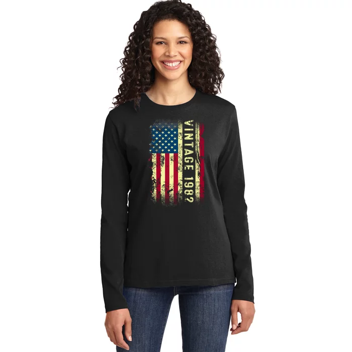 41 Year Old Gifts Vintage 1982 American Flag 41th Birthday Ladies Long Sleeve Shirt