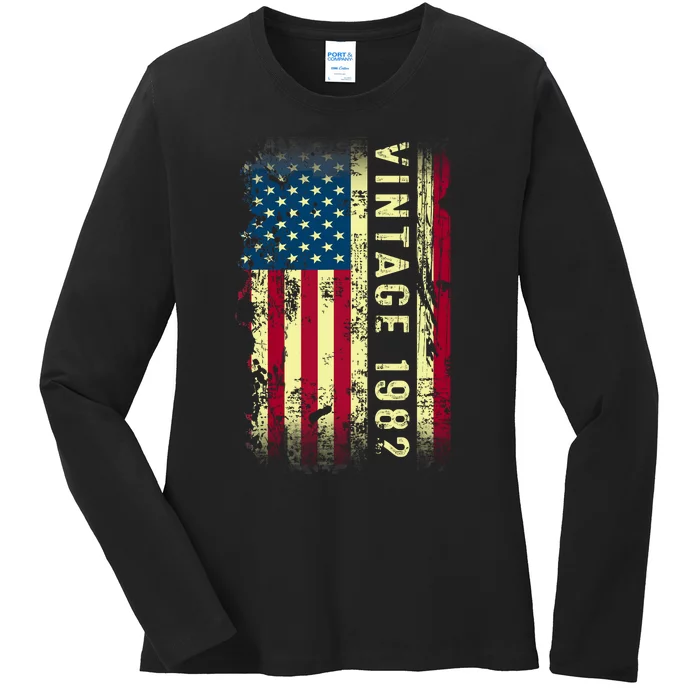 41 Year Old Gifts Vintage 1982 American Flag 41th Birthday Ladies Long Sleeve Shirt