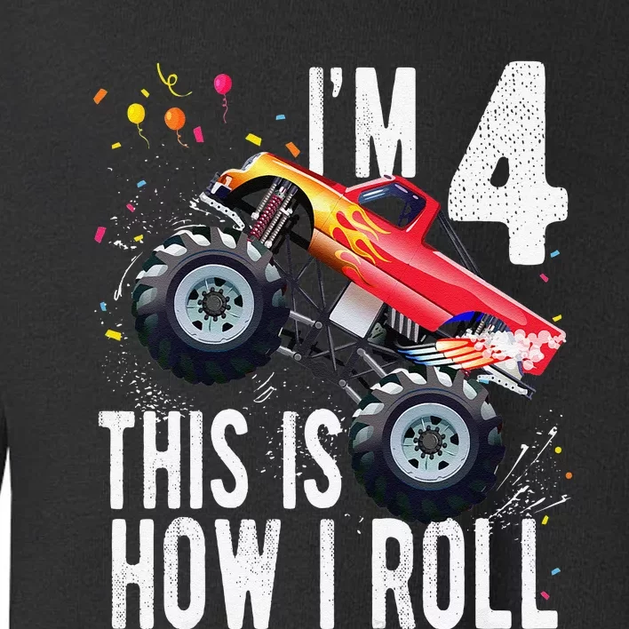 4 Year Old 4th Birthday Boy Monster Truck Car. Toddler Sweatshirt