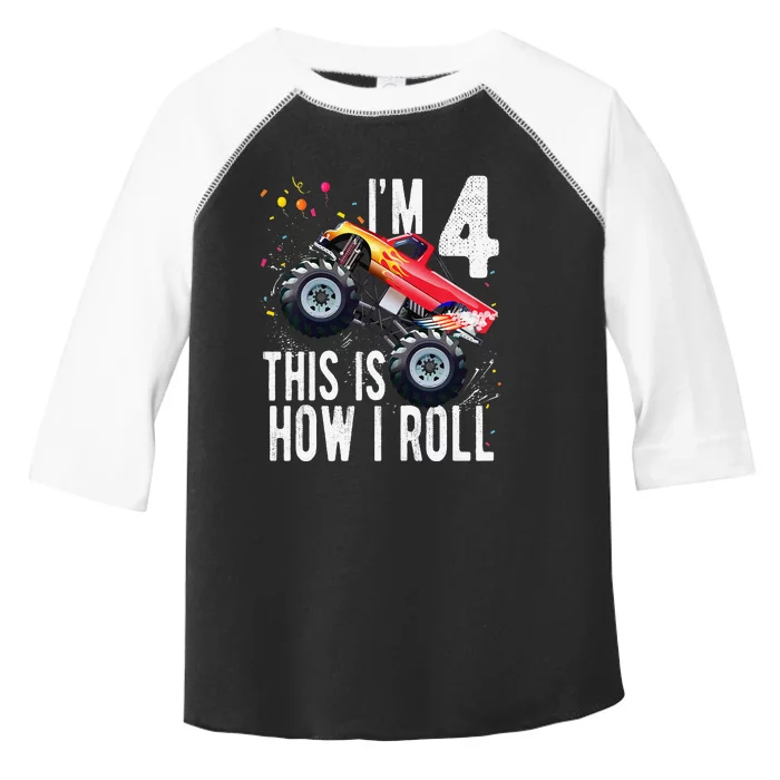 4 Year Old 4th Birthday Boy Monster Truck Car. Toddler Fine Jersey T-Shirt