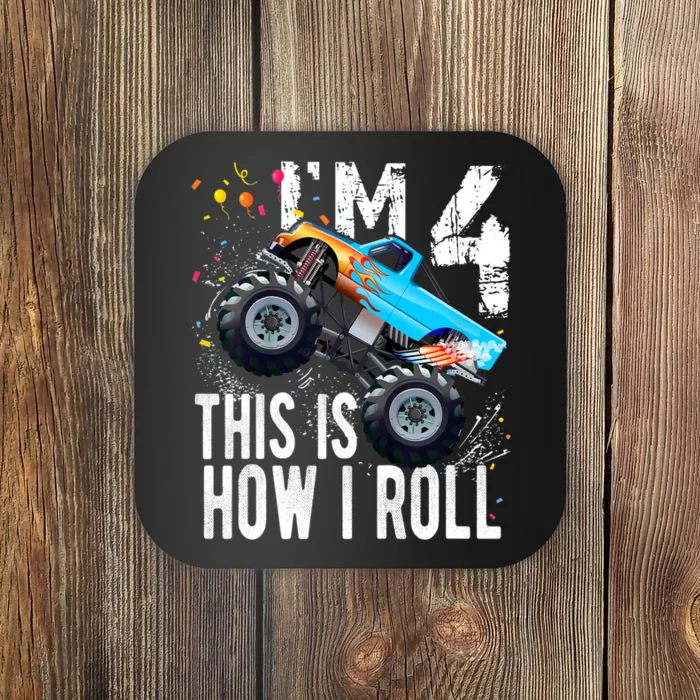 4 Year Old Gift Cool 4th Birthday Boy Gift For Monster Truck Car Lovers Coaster