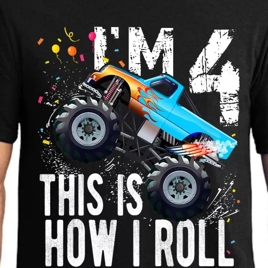 4 Year Old Gift Cool 4th Birthday Boy Gift For Monster Truck Car Lovers Pajama Set