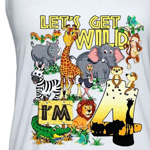 4 Year Old Zoo Safari Birthday Party Tee Lets Get Wild Im 4 Ladies Essential Flowy Tank