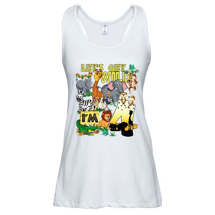 4 Year Old Zoo Safari Birthday Party Tee Lets Get Wild Im 4 Ladies Essential Flowy Tank