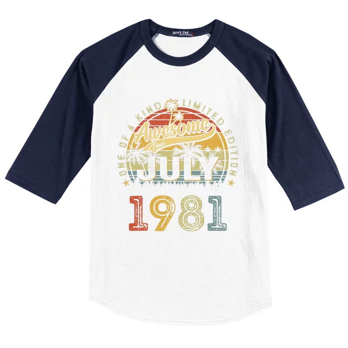 42 Years Old Gifts Awesome Since July 1981 42nd Birthday Baseball Sleeve Shirt