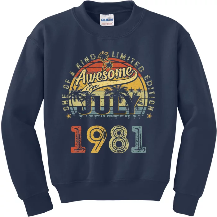 42 Years Old Gifts Awesome Since July 1981 42nd Birthday Kids Sweatshirt