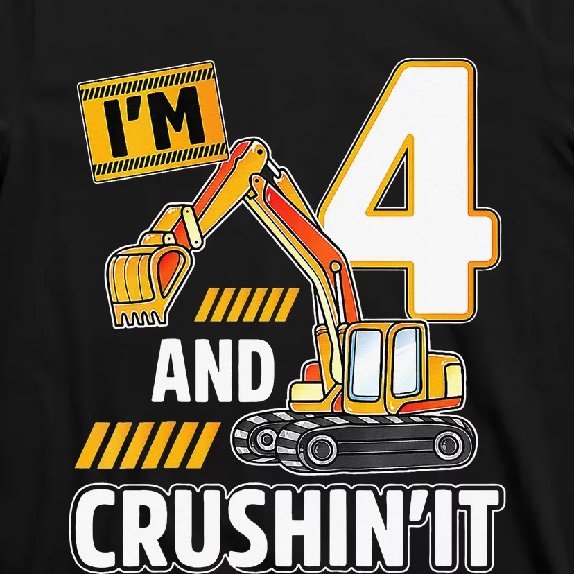 4 year old vehicles construction excavator Birthday 4th T-Shirt