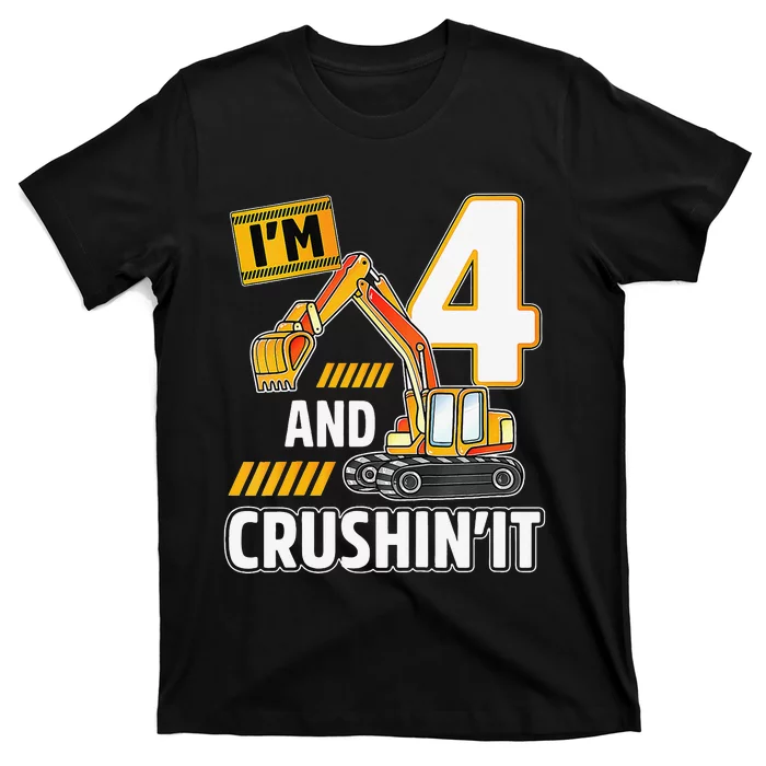 4 year old vehicles construction excavator Birthday 4th T-Shirt