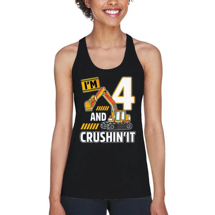 4 year old vehicles construction excavator Birthday 4th Women's Racerback Tank