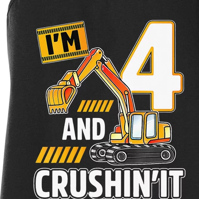 4 year old vehicles construction excavator Birthday 4th Women's Racerback Tank