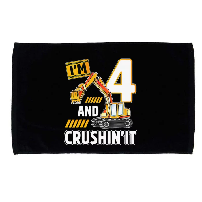 4 year old vehicles construction excavator Birthday 4th Microfiber Hand Towel